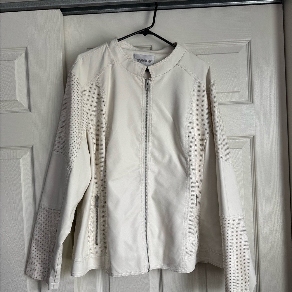 Avenue White Leather Jacket Minimalist Design